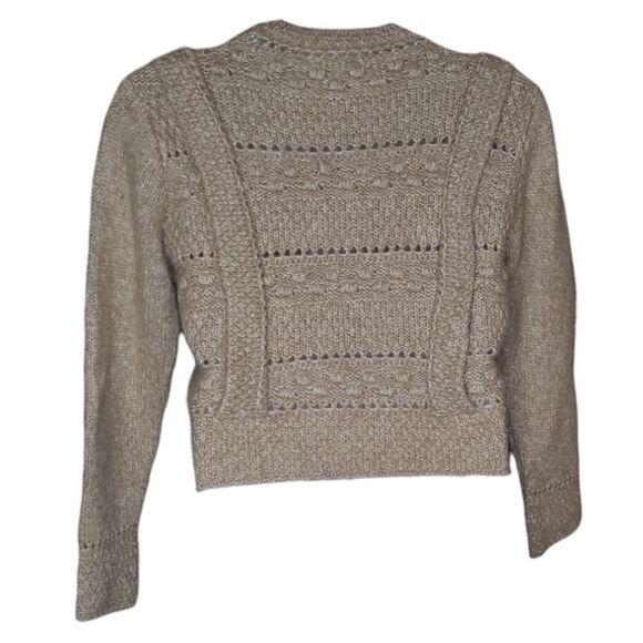 MANGO tan openwork‎ cable crew neck knit wool alpaca blend sweater S - Picture 4 of 8